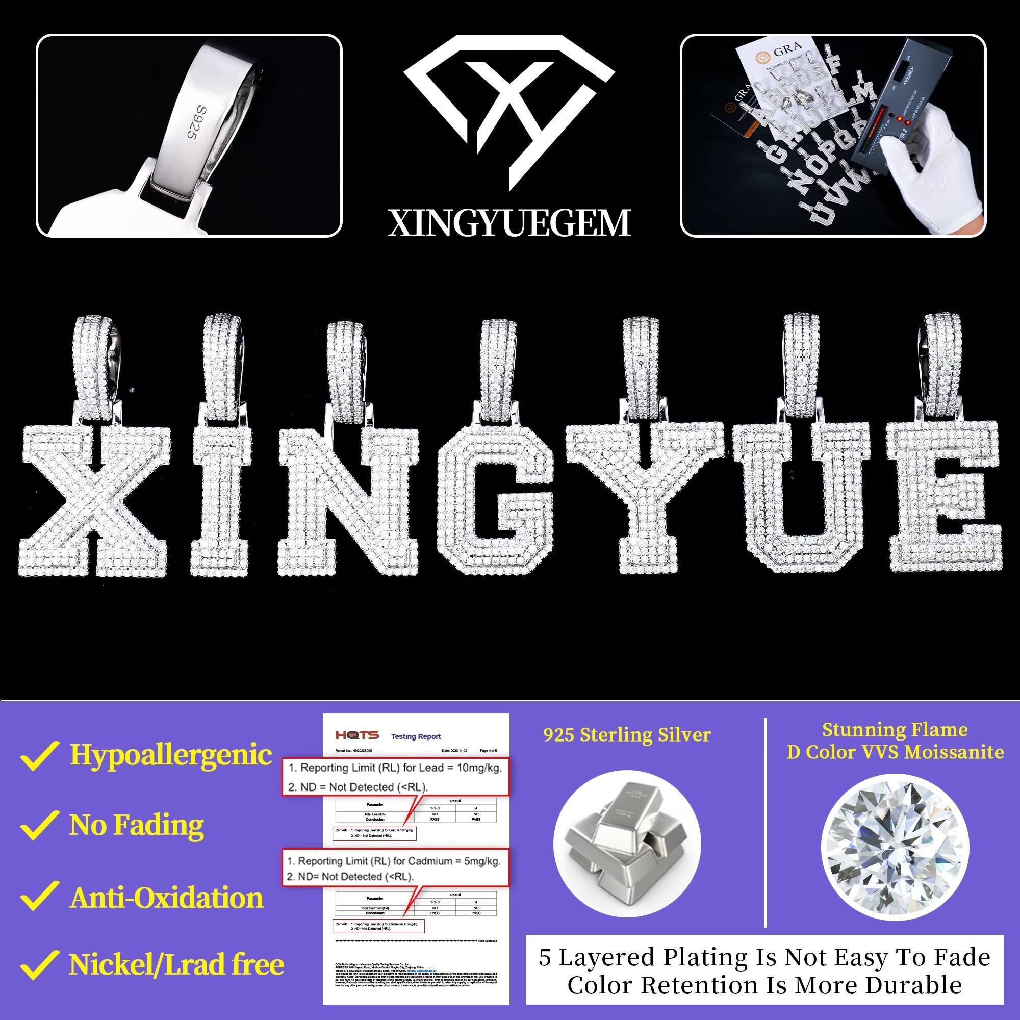 Custom Wholesale Hip Hop Fine Jewelry 925 Sterling Silver Iced Out Diamond Mossanite Moissanite A-z Lead Letter Pendant for Men