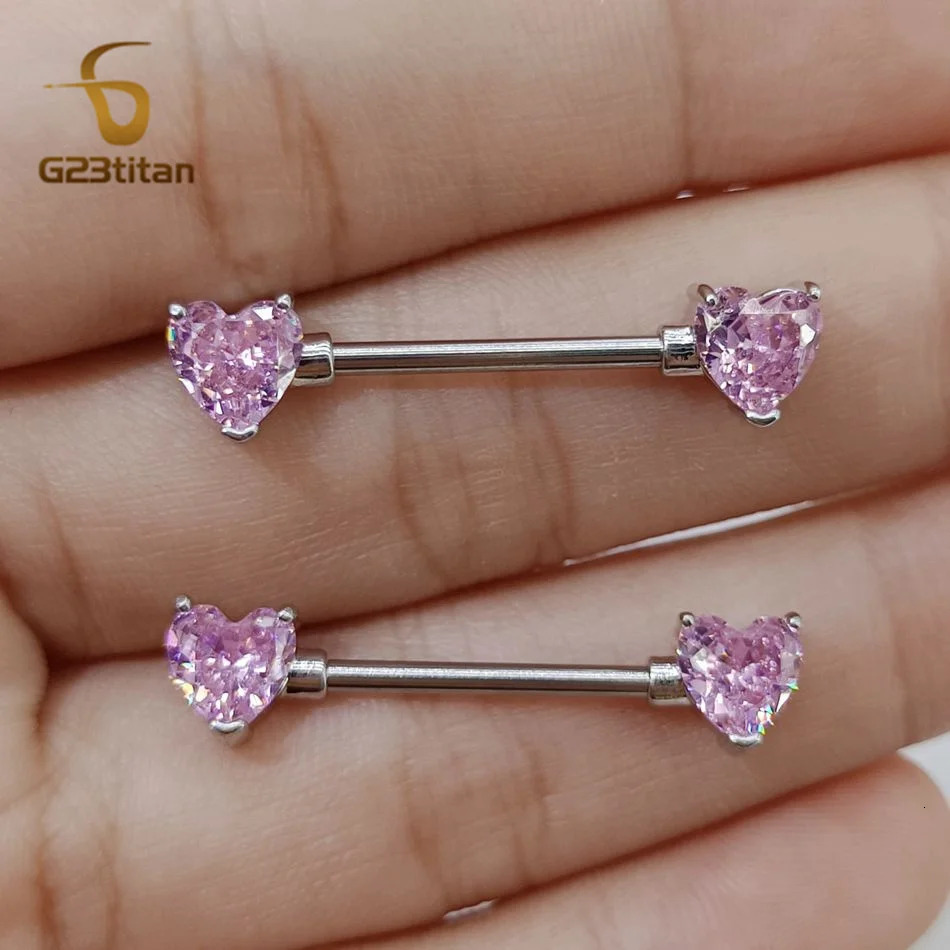 2pcs Pink Heart Zircon Nipple Ring Women Sexy Summer Accessories 12-20mm 14G Teat Piercing Bar Body Jewelry 250722