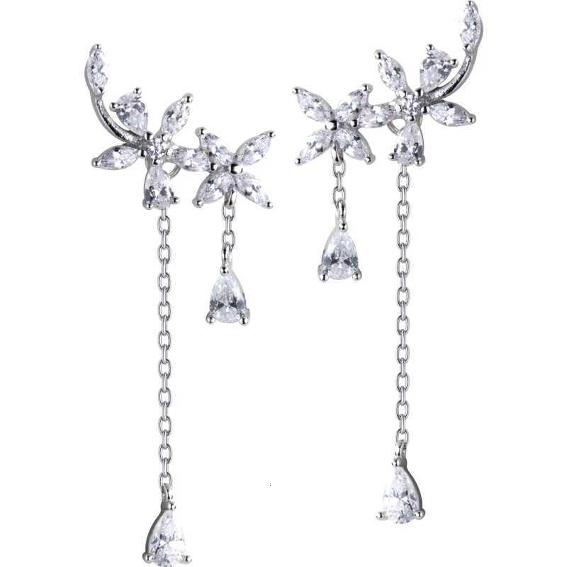 Floral Drop Korean Earrings for Women Wedding Flower Tassel Dangle Earrings Crystal Zircon Bridesmaid Jewelry Gift XJ250722
