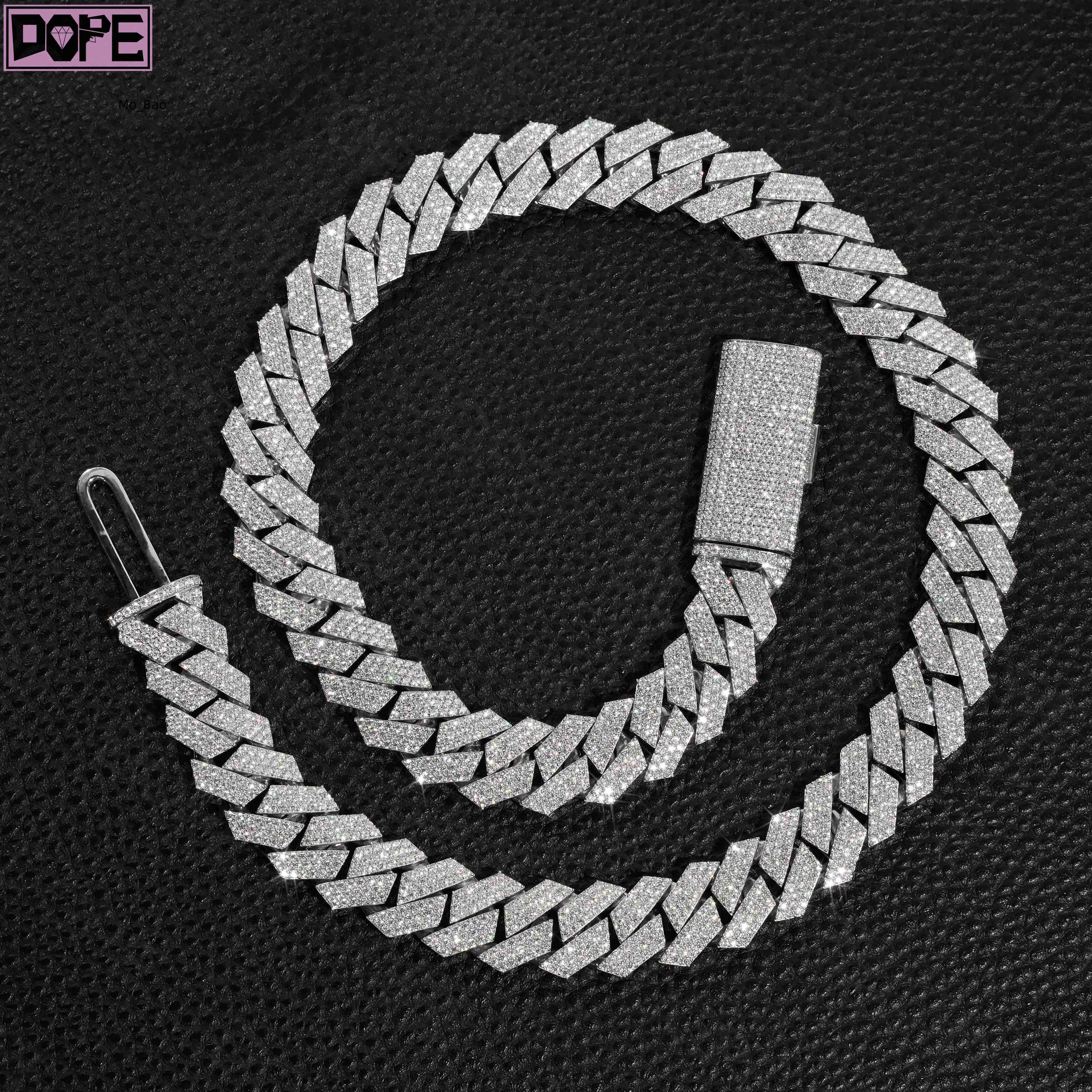 Hip Hop 8mm 10mm 14mm Cuban Link Chain Iced Out Men Necklace Bracelet VVS Lab Diamond 925 Silver Cuban Chain