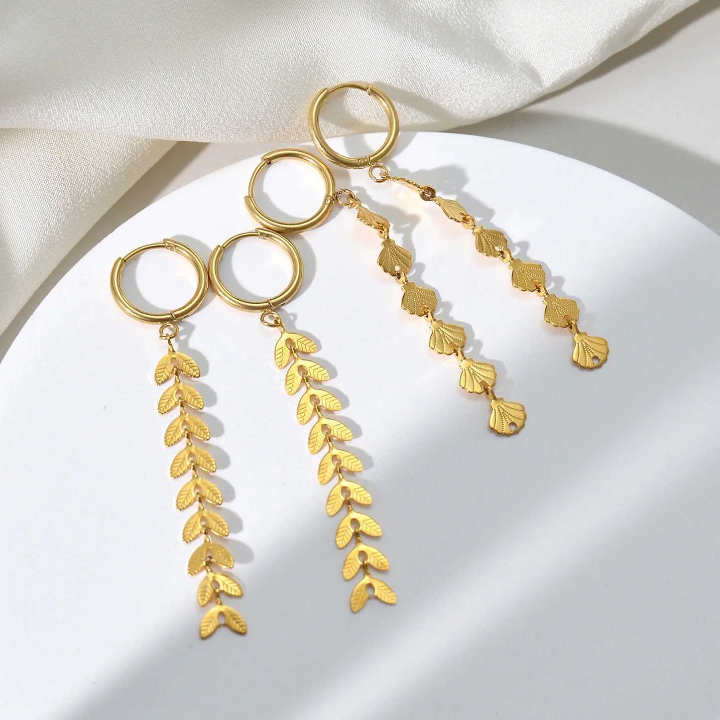 Seakissky Fashion Gold-plated Stainless Steel Earrings Exquisite Wheat Ear Shed Tassels Pendants Gorgeous Jewelry Womens Gift XJ250722