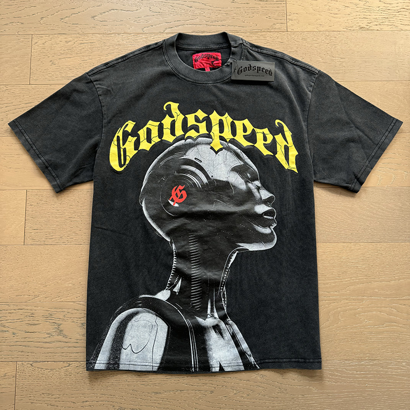 T Godspeed Designer Classic Graphic Tee Mens Shirt Vintage Printed Skull Wash Water To Make Old Cotton Short Sleeve Top
