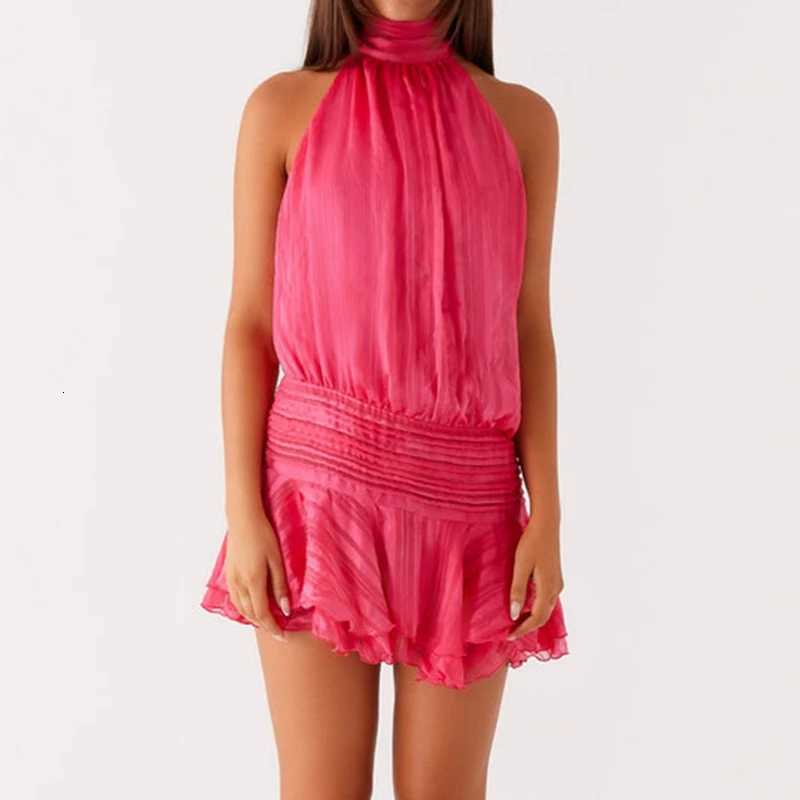 2025 Summer Fashion Vacation Women Sexy Halter Ruffles Mini Dress Lace Up Backless Beach Party Dresses Lady Cocktail Dresses XJ250722
