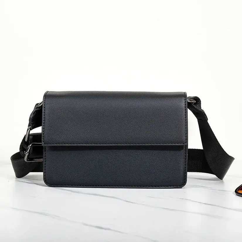 Black Leather Crossbody Bag Designer Messenger Bag for Men Bags Casual Man Shoulder Bag Male Bag Everyday Sling Pack