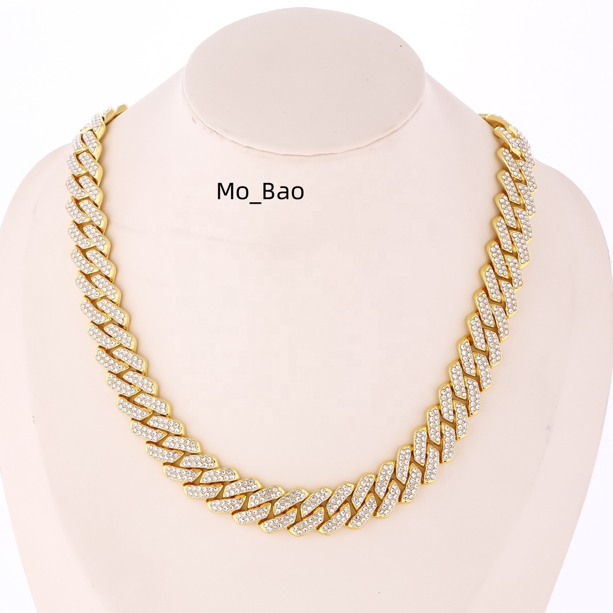 Hip Hop Fashion Jewelry 18K Gold Plated Alloy 14MM Chain Necklace Luxury Full Diamond Zircon Cuban Chain Link Necklace Women Men