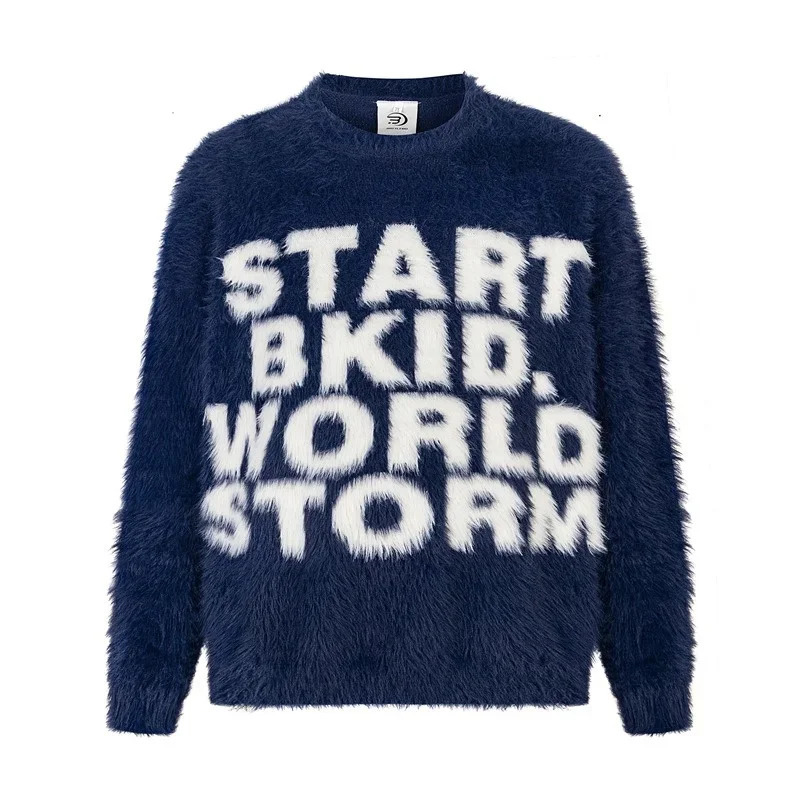 2025 Letter Printed Knitted Sweater Mens Y2K Vintage Woolen Pullovers Knitwear Winter Hip Hop Fashion Christmas Jumpers 250717
