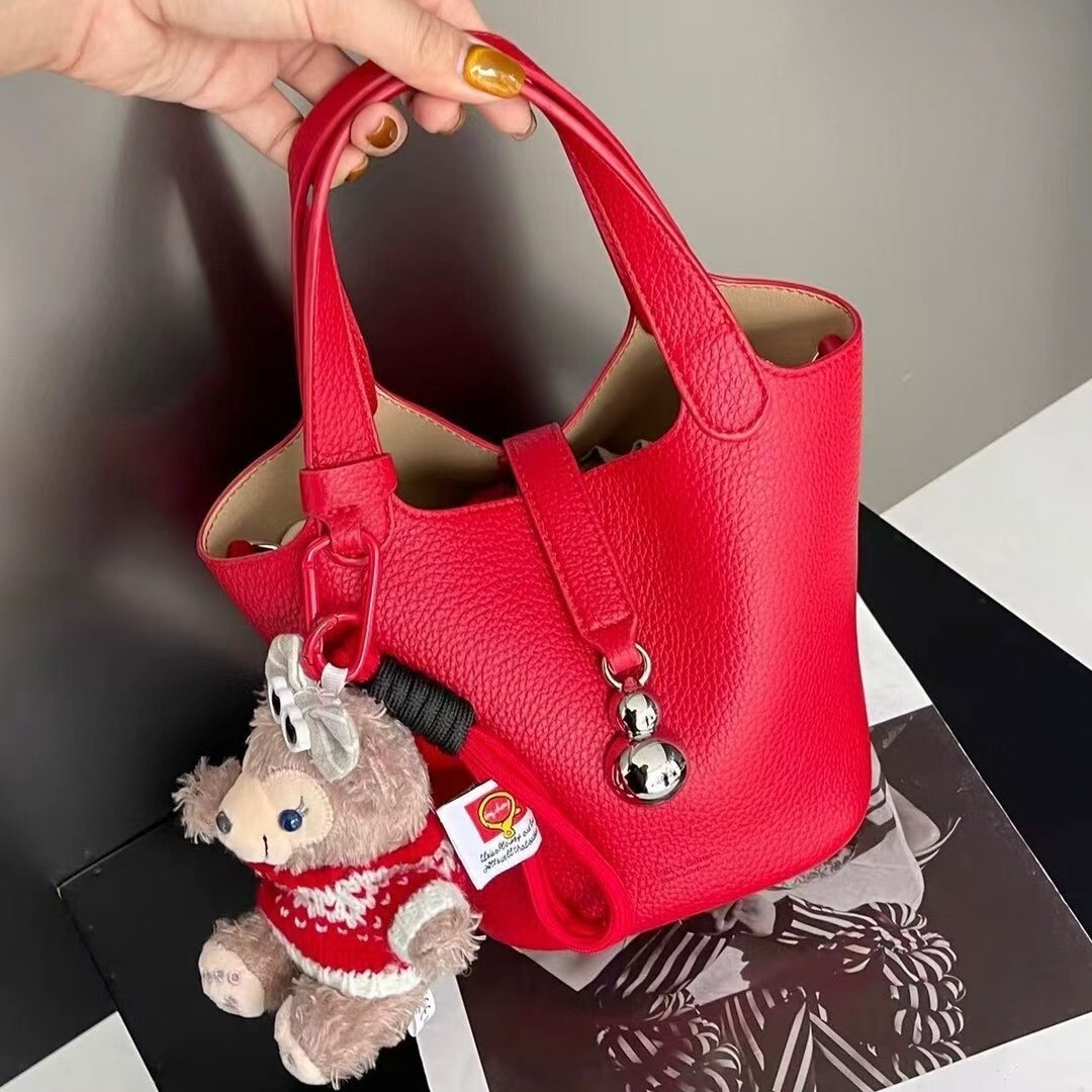 Free shipping designer bag 2025 Summer New Lychee Pattern Handbag Basket Bag Women Korean Style Crossbody Bucket Bag Wholesale Shoulder Bag