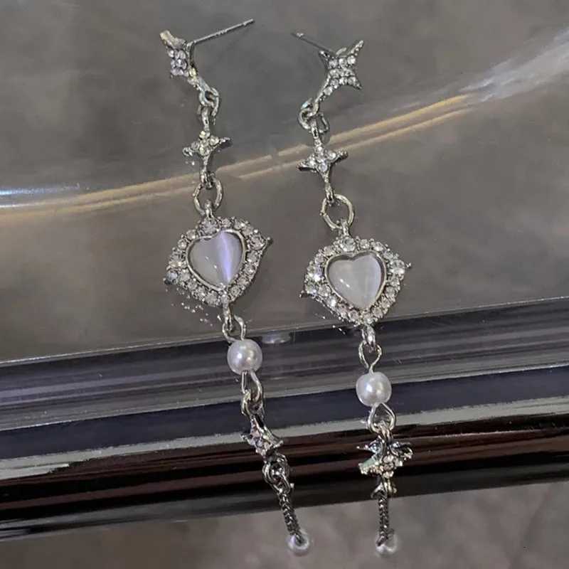 2K Korean Star Tassel Heart Opal Hanging Earrings Cross Star Long Dangle Earring Elegant Aesthetic Heart Drop Earrings XJ250722