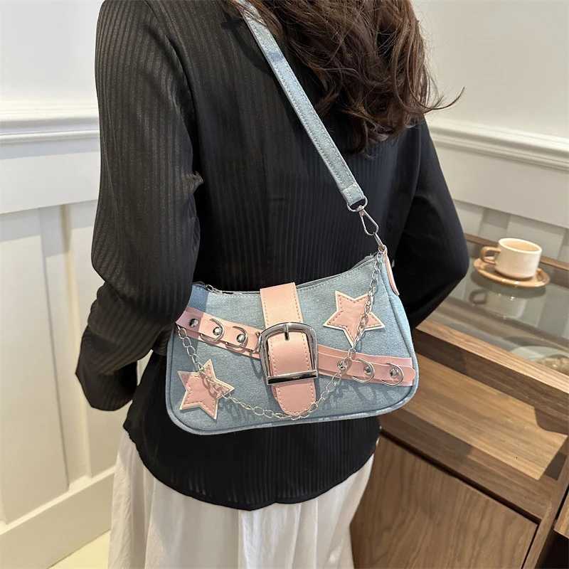 FAshion Womens Handbags Denim Stars Pattern Cool girls Underarm Bag Female Small Shoulder Chain Tote BagXJ250704