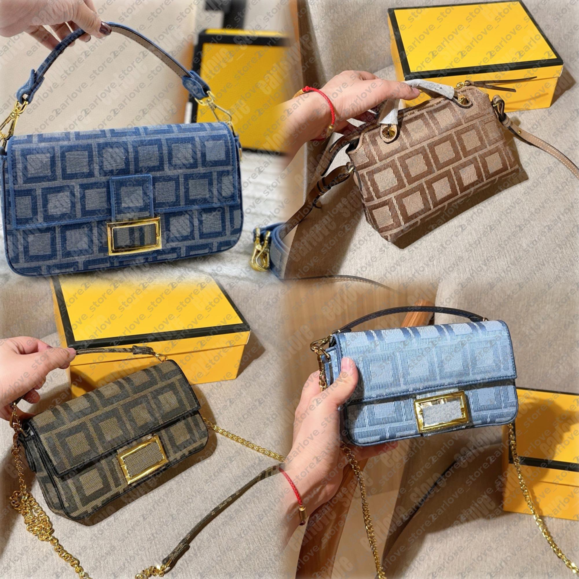 Woman Luxury Designer Vintage Baguette Bag Crossbody Bucket Bags Mini Purse Chains Hobo Denim Wash Canvas Handbags Women Blue Jeans Shoulder Bags