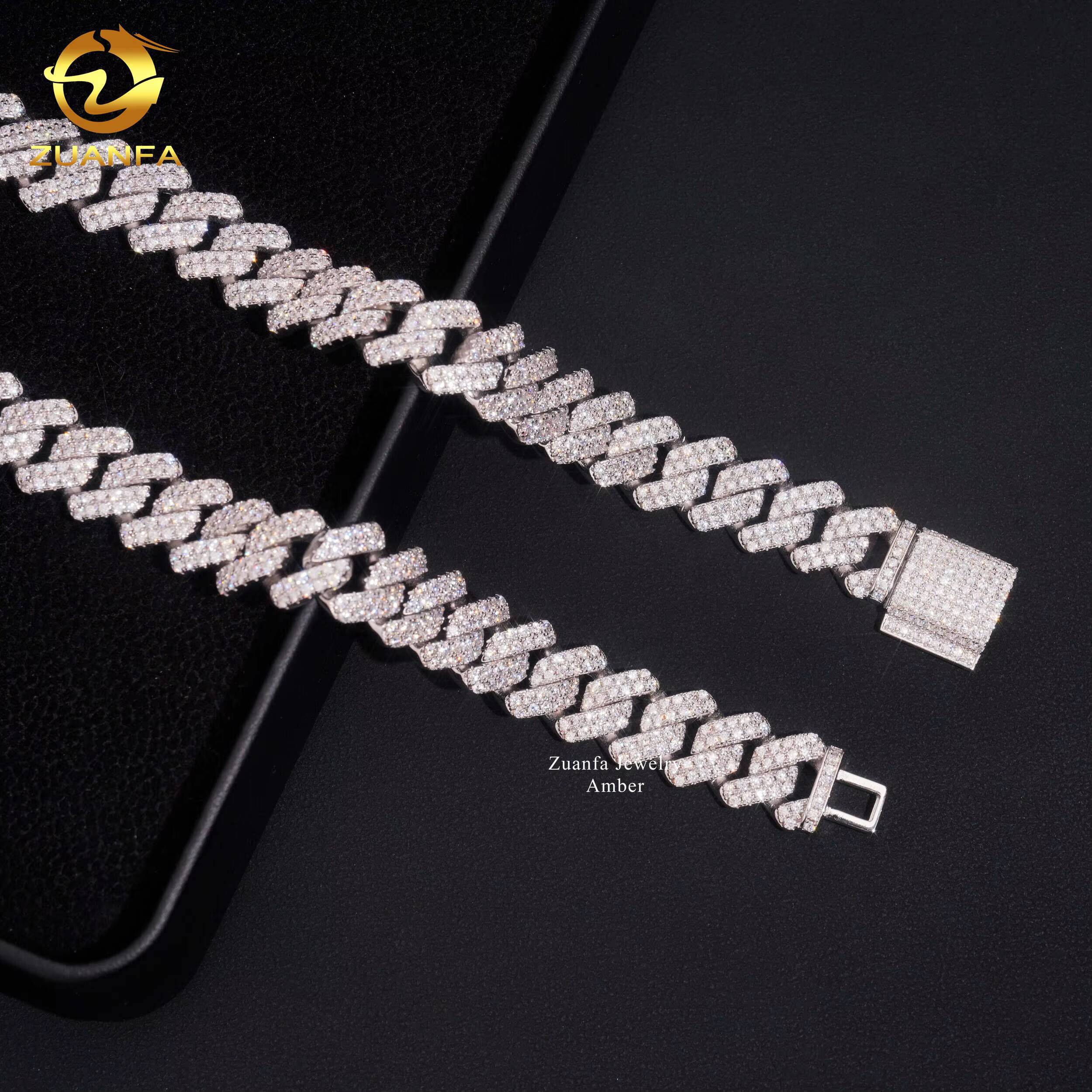 Fully Luxury S925 Silver VVS Lab Moissanite Diamond 14mm Miami Hip Hop Fine Jewelry Men Necklace Cuban Link Chain Free Engraving