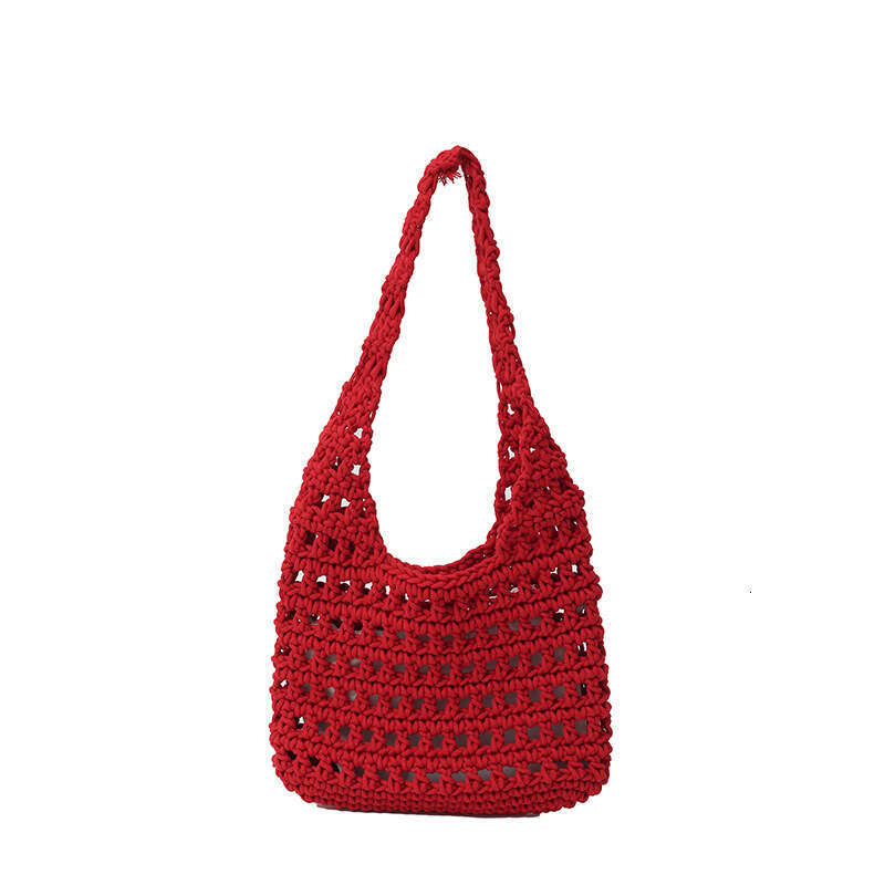 Large capacity commuting hand woven cotton thread hollow armpit bag, forest style vacation shopping bag, single shoulder handheld, dual-use for daily 