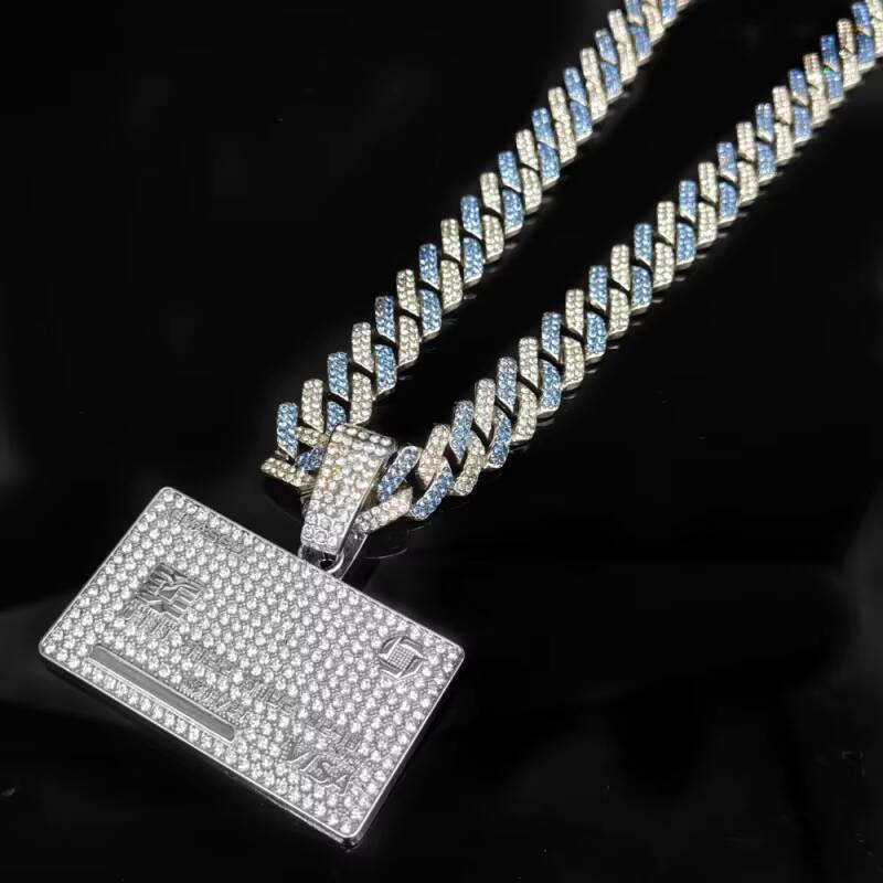Custom Two-Tone Hip Hop Bling Rhinestone Heavy Moissanite Chain Pendant Necklace Gold Ice Plating with Cuban Link Letter Shape