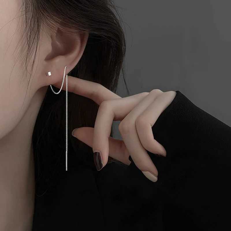 1Pair S925 Silver Needle 13CM Square Earrings Line Tassel Chain Drop Earrings Womens Straight Line Jewelry New Year GiftsXJ250722