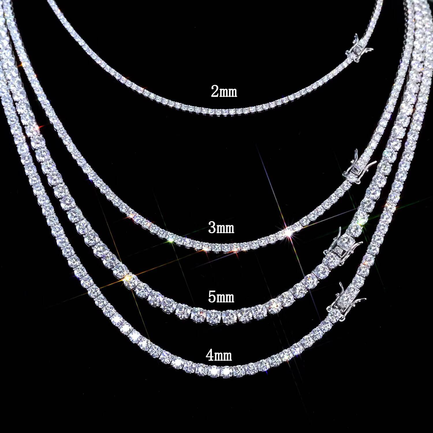 Pass Diamond Tester RTS Hip Hop Jewelry Charms Iced Out 2.0mm-6.5mm Lab Diamond 925 Silver VVS Moissanite Tennis Chain Necklaces