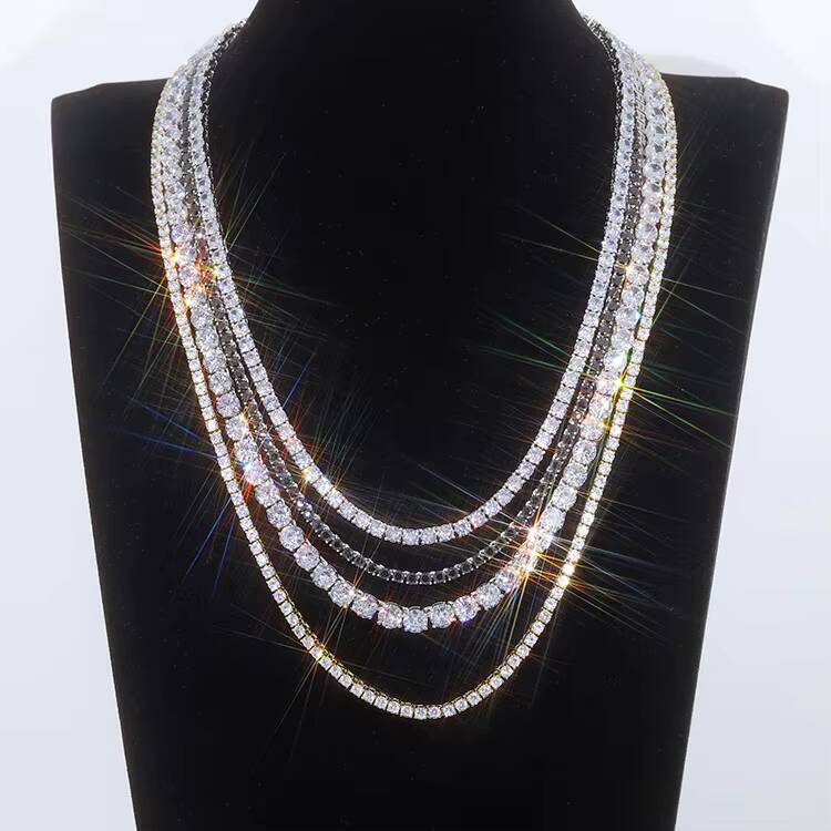 Trendy 925 Sterling Sliver Ice Tennis Chain -- Hip-Hop Style Moissanite Necklace for Men /Women Sparkle Luxury Gift