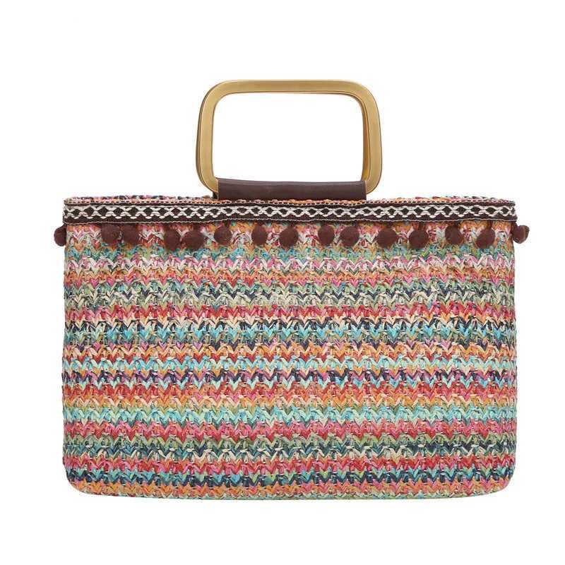 Handheld Square Beach Bag Handbag Woven Bag Simple and Casual Korean Version Large Capacity Ethnic Style Y250722