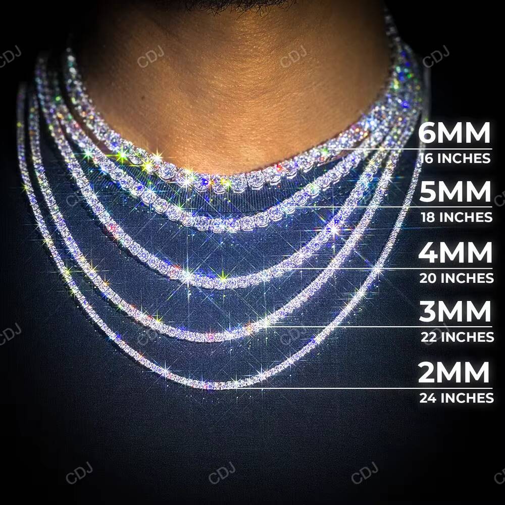 Luxury Real Moissanite Diamond Tennis Chain Jewelry 5mm 22 Inches Gold Plated Tennis Chain Necklace For Men And Women