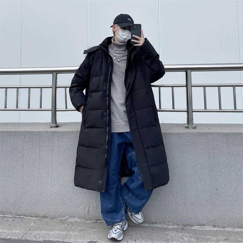 Korean Fashion Long Down Jacket Couples Winter Clothing Mens Youth Hooded Zipper Warm Cotton Jacket Coat Mens Parka M-5XL W250722