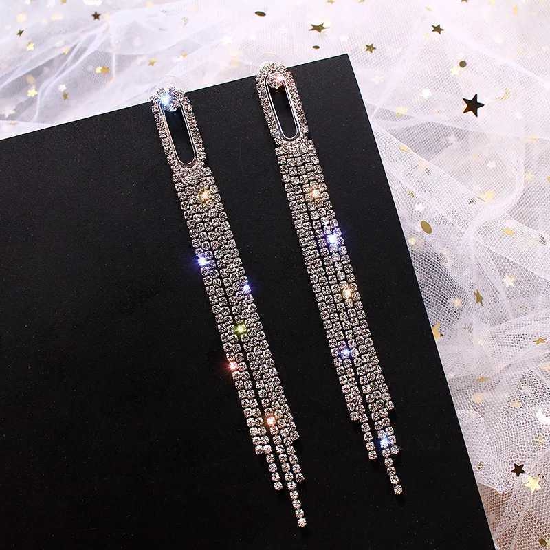 Fashion Shiny Long Tassel Drop Earrings for Women Full Rhinestone Crystal Dangle Earring Girl Wedding Party Personality Jewelry XJ250722