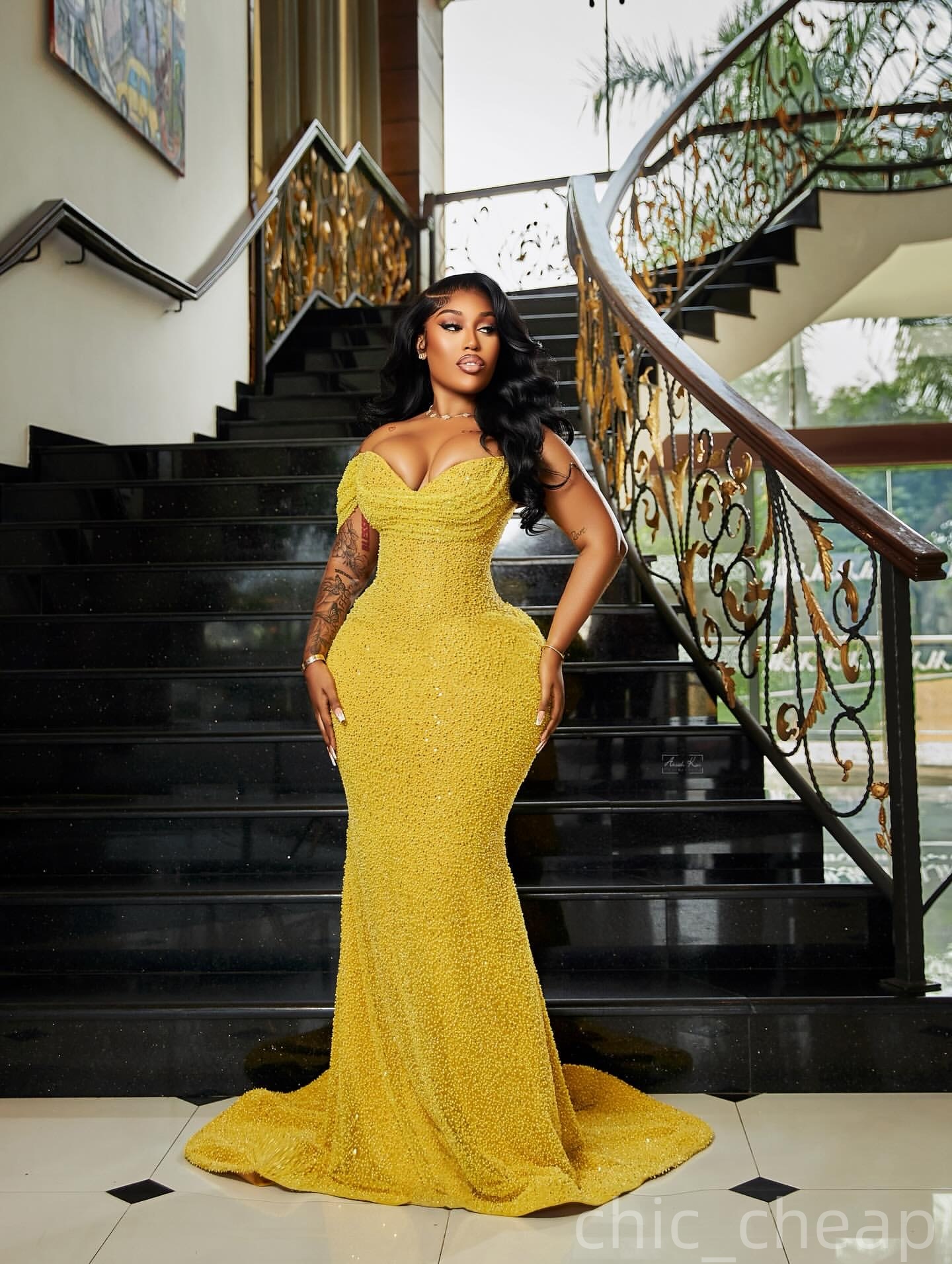 Yellow Mermaid Prom Dresses 2025 Sequined Sweetheart Sparkly Evening Formal Party Second Birthday Engagement Gowns Plus Size Dress For Special Occasio