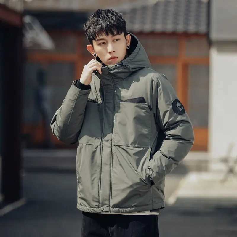 Mens Winter Warm Down Jacket Windproof Hooded Bomber Zipper Parka Long Sleeve Thick Jacket Mens Clothing New W250722