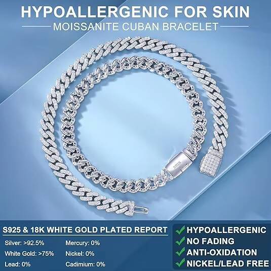 Wholesale Hip Hop Jewelry 6mm White Gold 925 Serling Silver VVS Moissanite Diamond Iced Out Cuban Link Bracelet for Men Women