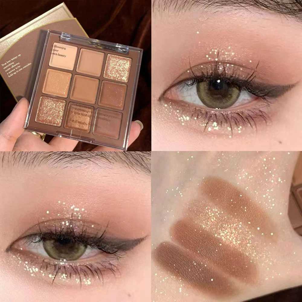 9 Colors Glitter Eyeshadow Palette Shimmer Matte Earth Color Acrylic Eyeshadow Palette Waterproof Korean Makeup Cosmetics W250722