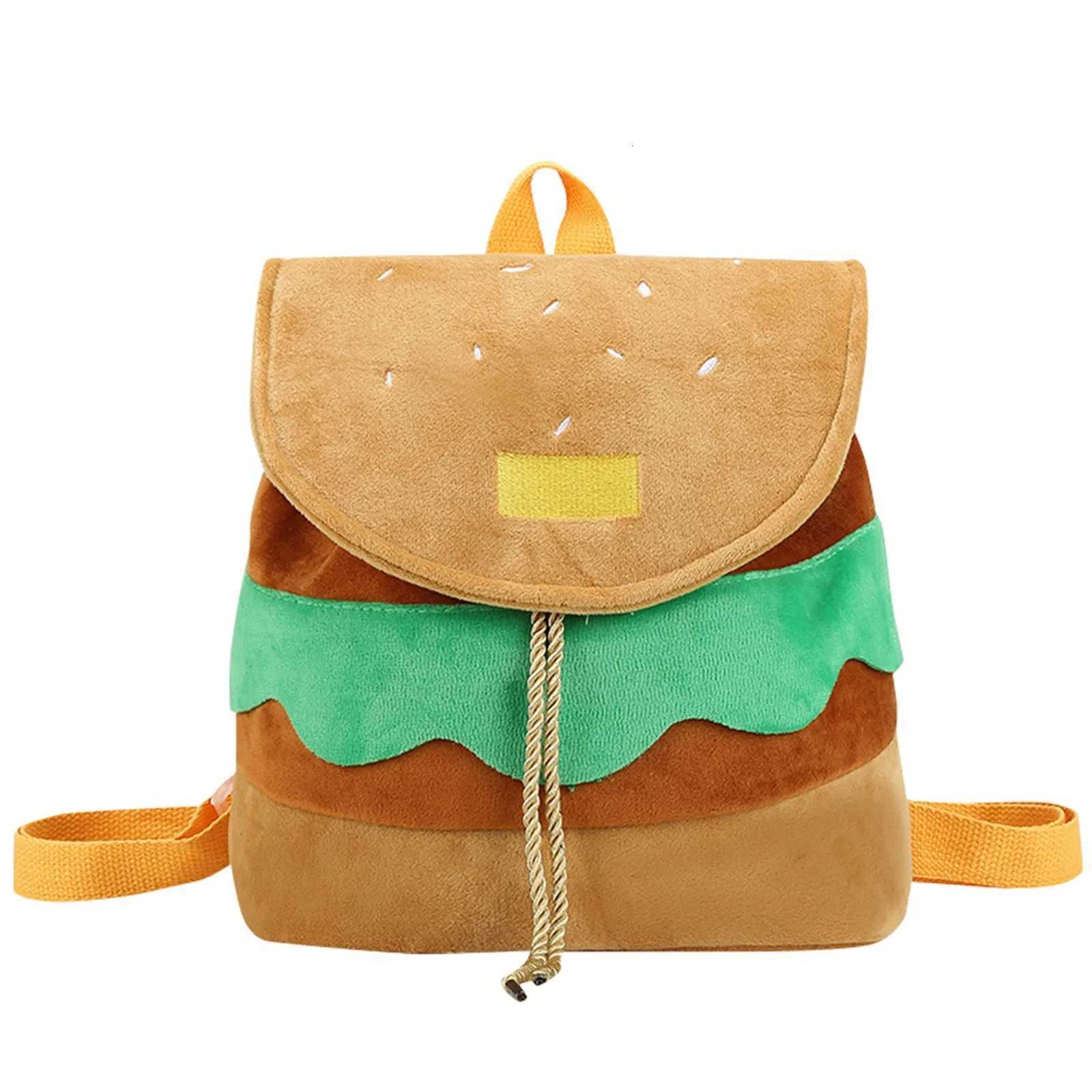 ute Hamburger Plush Backpack Soft Carto Burger Plush Coin Purse Girls Kindergarten School Bookbag Children Kids Pack Y250722