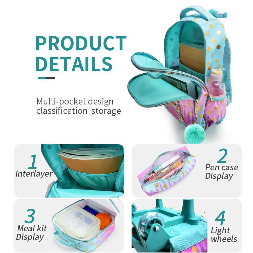 3PCS Rolling Backpack for Girls Kids Wheeled School BookBag With Lunch And Pen Bag Ir tower Glow-in-the-dark Functi Y250722