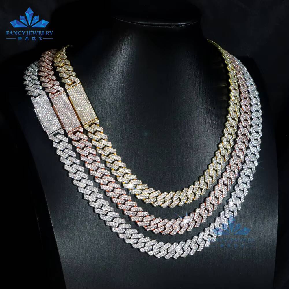 Top Quality Iced Out Cuban Link Chain 8-12mm VVS Lab Grown Diamond Cuban Link Chain Hip Hop 925 Silver / Moissnaite Diamonds
