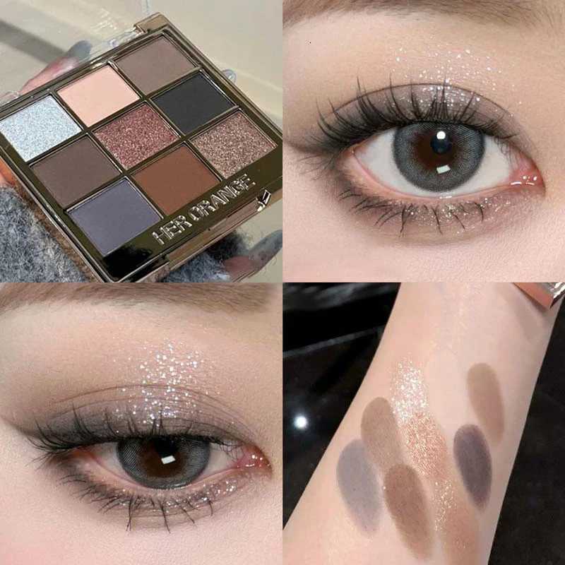 9 Color Eyeshadow Palette Black Gray Oatmeal Smoky Eye Shadow Low Saturation Shimmer Matte Shimmer Eye Shadow Pigment Makeup W250722