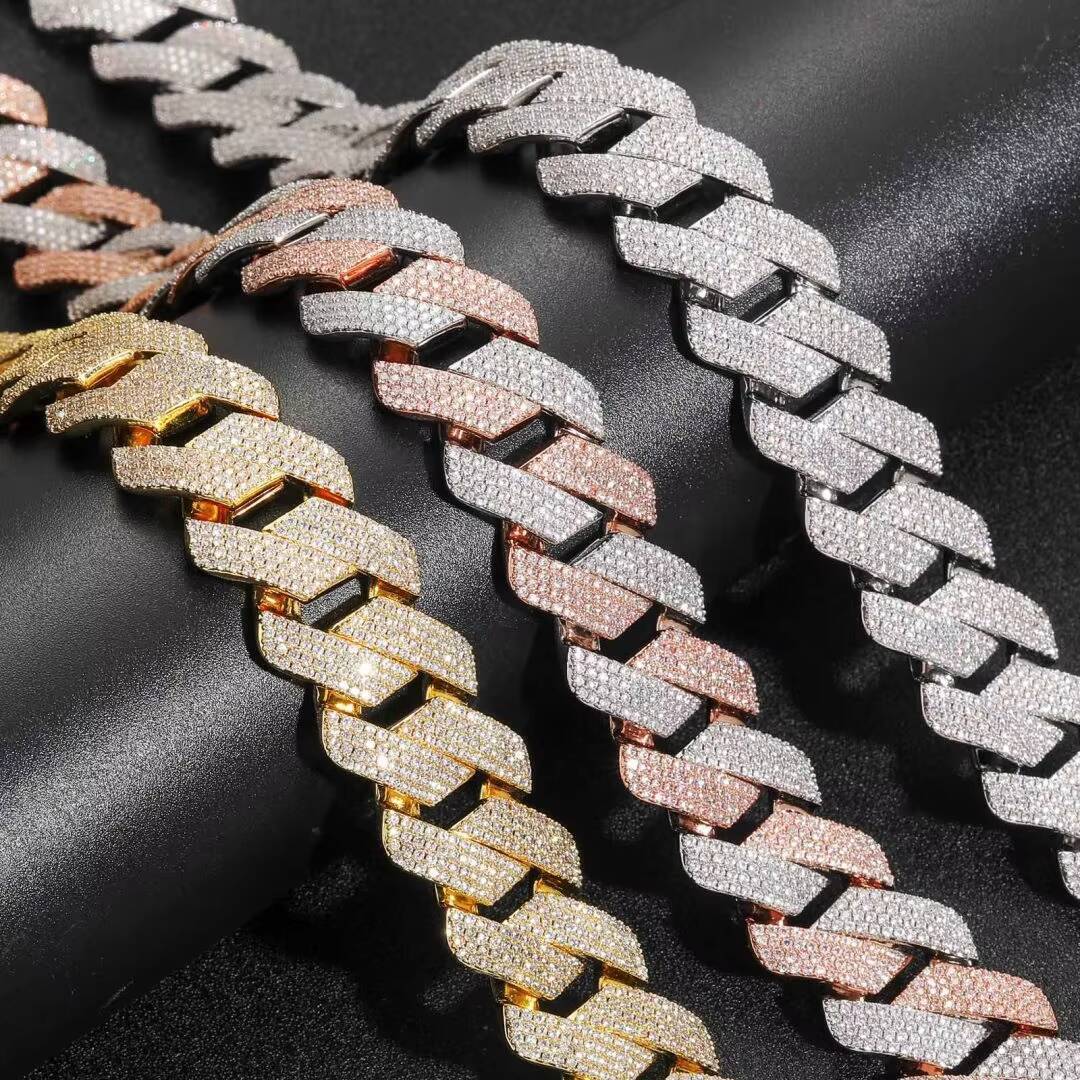 Hip Hop 925 Sterling Silver VVS Moissanite Diamond Jewelry Cuban Link Chains Moissanite Necklace for Men Women