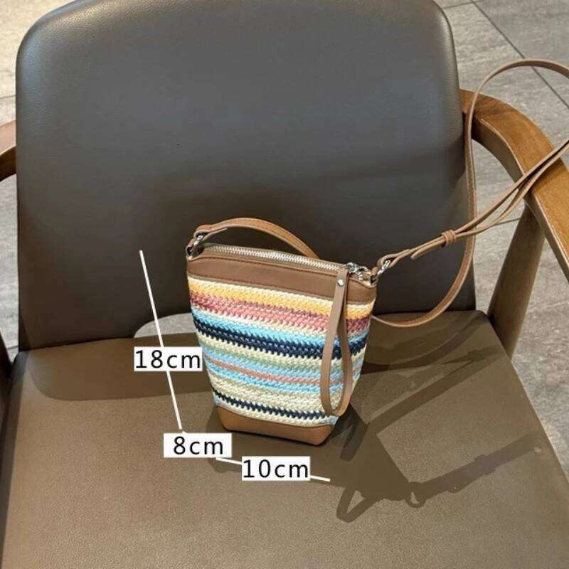2025 Summer Women's Raffia Leather Crossbody Bag - Girl's Trendy Convertible Shoulder Purse for Beach & Weekend