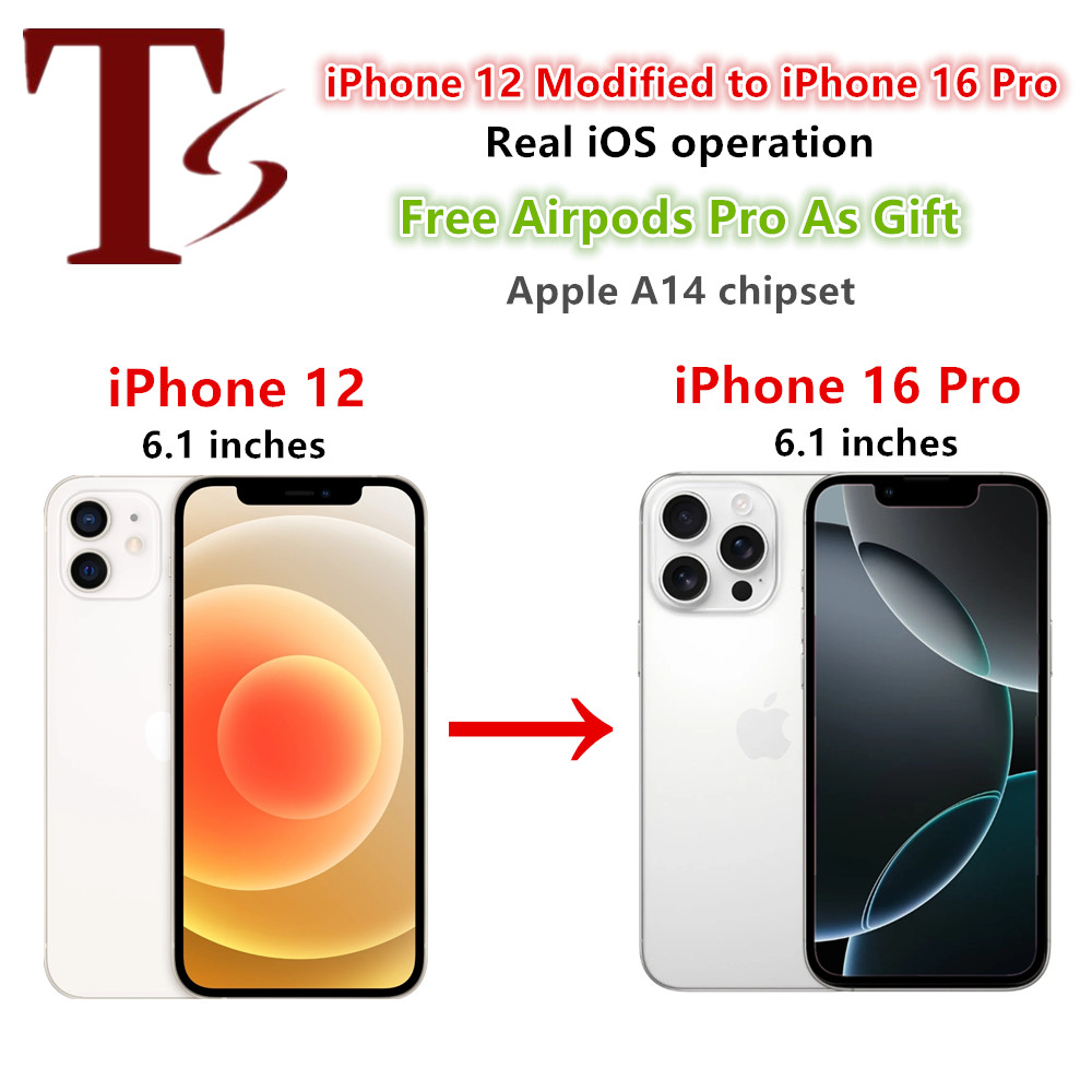 Unlocked Apple iPhone 12 converted to iphone 16 Pro cellphone Real IOS show"iphone 16 pro"in settings 4GB RAM 64GB/128GB/256GB ROM Support Face Recognition