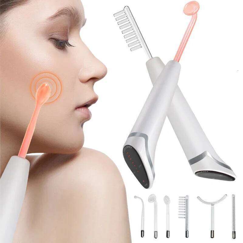 Newest High Frequency 6 in 1 Spark Electrodes Neon & Argon Skin Tightening Hair Follicle Beauty Wand hine Facial Care