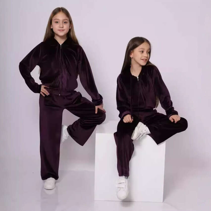Autumn Winter Girls' Sports Hat Velvet Casual Sweatshirt Two-Piece Set B5