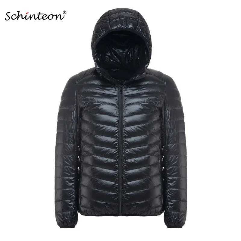 Plus Size Schinteon Men White Duck Down Jacket Ultra Light Thin Casual Coat Outerwear with Hood New Arrival Winter Autumn W250722