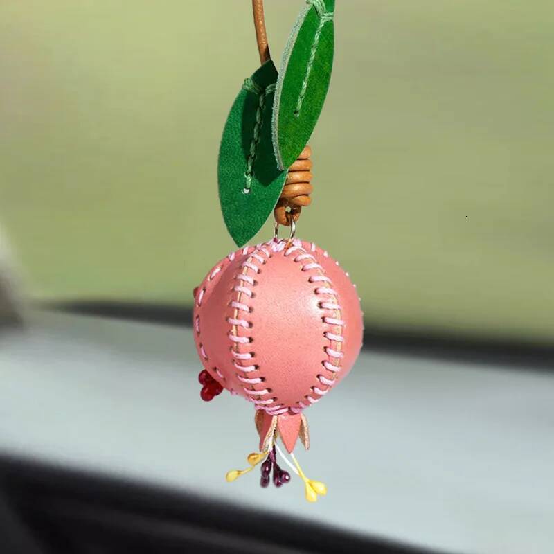 Pomegranate Fruit Real Leather Charm Triangle Bag Pendant Wind Car Rearview Mirror Hanging Ornament Accessory ddmymarket