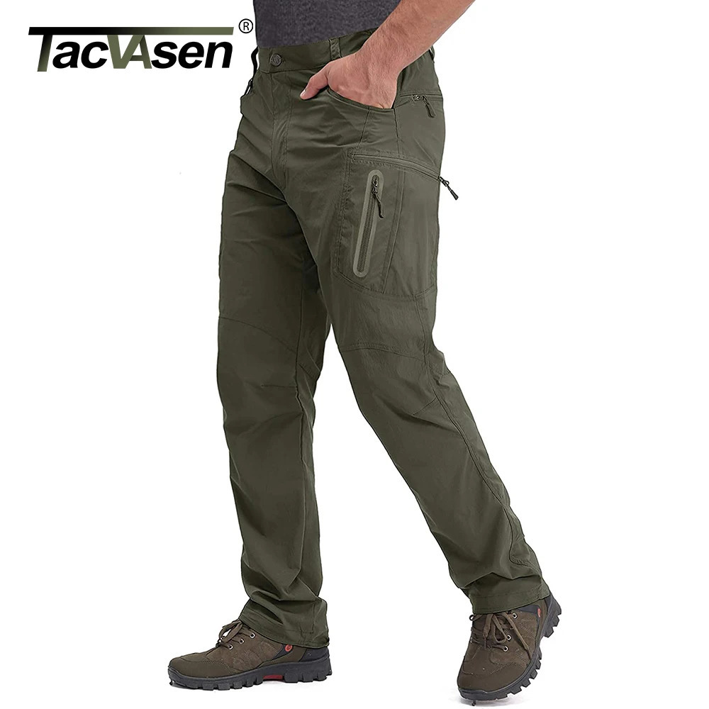 TACVASEN Mens Summer Lightweight Trousers Fishing Pants Outdoor Hiking Nylon Quick Dry Pockets Cargo Pants Casual Work Trousers 250717