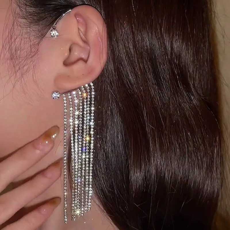New Luxury Shining Zircon Rhinestone Long Tassel Ear Bone Clip Earring Ear Cuff Exquisite Earring Wedding Party Jewelry XJ250722