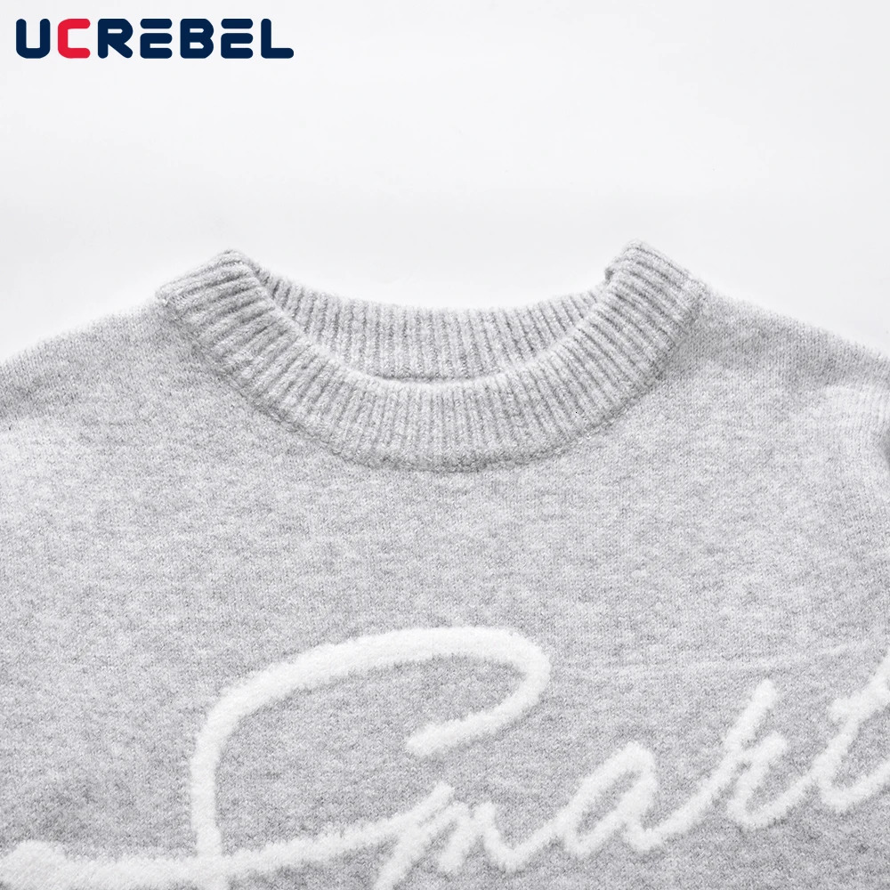 Letter Embroidery Crew Neck Sweater Menns Streetwear Loose Long Sleeve Knitted Pullover Men Autumn 250717