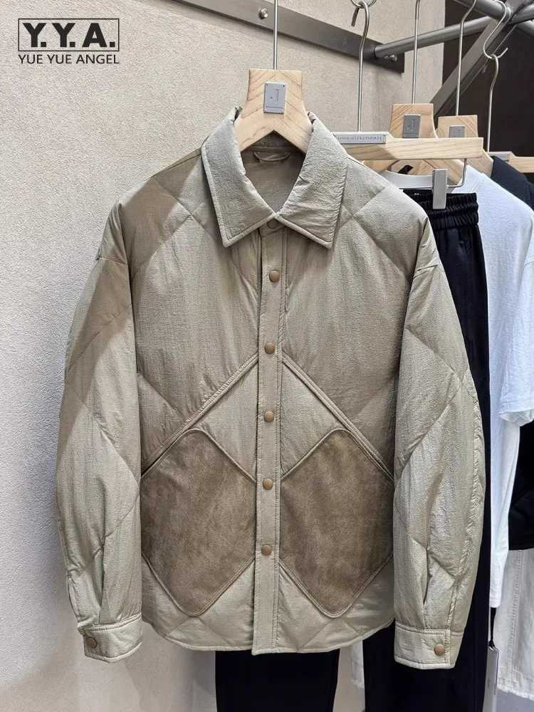 Winter Mens Down Coat Thin Style Loose Fit Spliced Casual Outerwear Single Breasted Fashion Turndown Collar Warm Jacket Men W250722