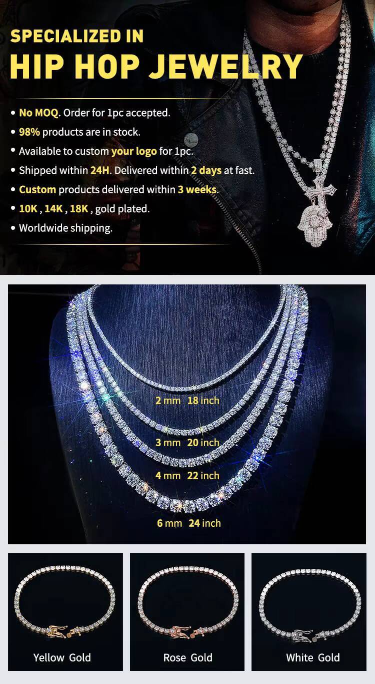 D Colour VVS Moissanite Stone 925 Sterling Silver Tennis Necklace with Claw Setting Cut Fine Jewelry in 2mm and 3mm Sizes