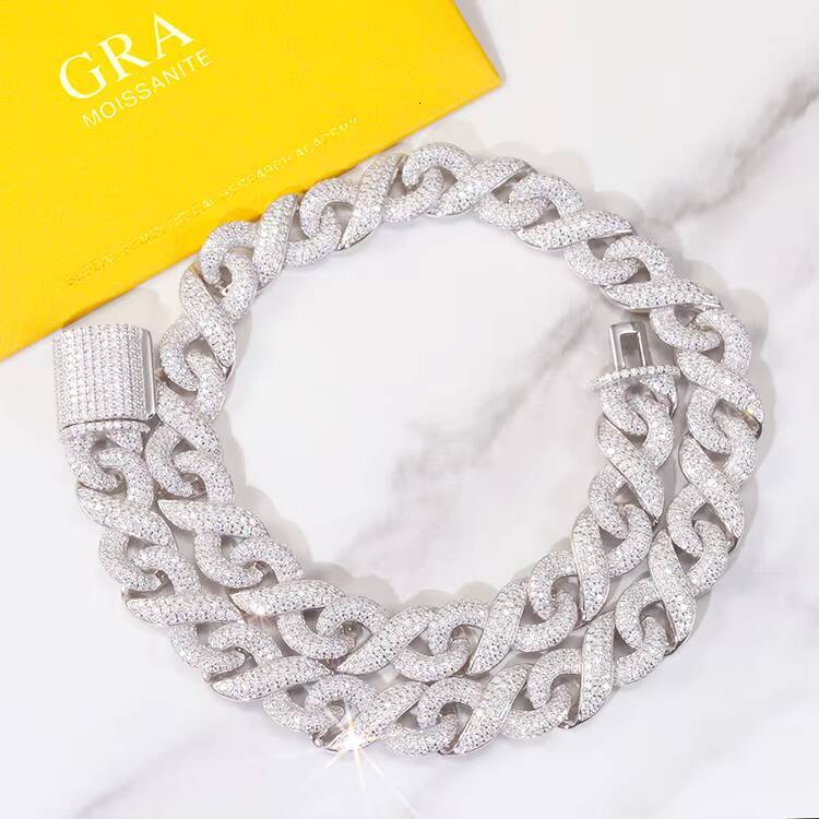 Fashion Infinity Link Mossanite Cuban Chain 9mm Wide 925 Solid Silver Chain Hip Hop Necklace VVS Moissanite Cuban Link Chain