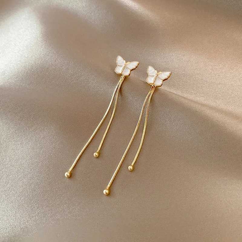 Korean Gold Color Long Tassel Earrings For Women Fashion Crystal Butterfly Heart Star Dangle Earrings Elegant Party Jewelry XJ250722