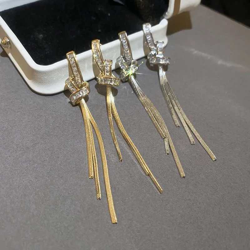 Luxury Crystal Long Tassel Drop Earrings for Women New Trend Gold Color Knot Snake Bone Chain Earrings Wedding Jewelry Gifts XJ250722