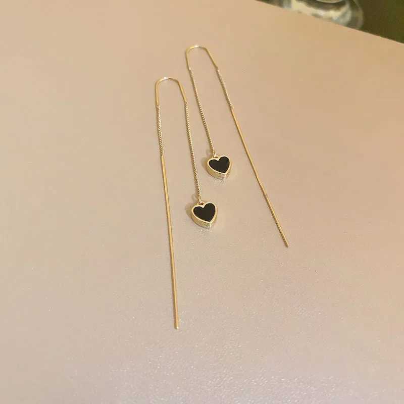 Fashion Black Heart Ear Line Long Hanging Earrings for Women Elegant Gold Color Pierced Tassel Earring Party Jewelry Gift XJ250722