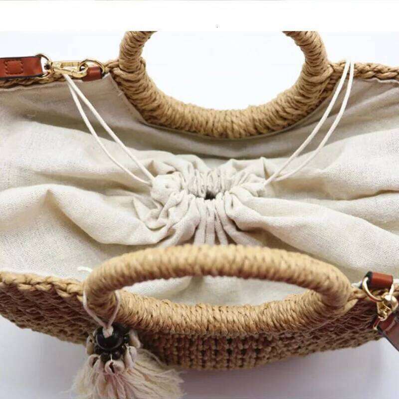 Women's Accessories Bags Spring / Summer 2020 New Fashion Casual Round Handle Thick Papyrus Woven Shopping Bag