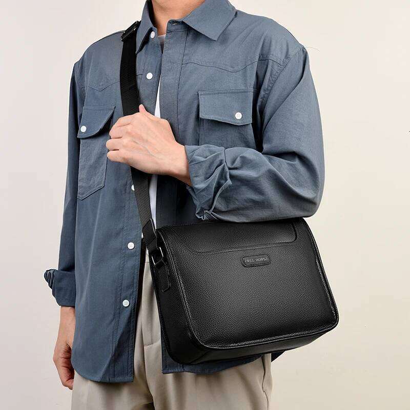 Men's Genuine Leather Shoulder Bag Retro Original Cowhide Horizontal Crossbody Deluxe Flap Messenger Bags For 11 Inch Ipad